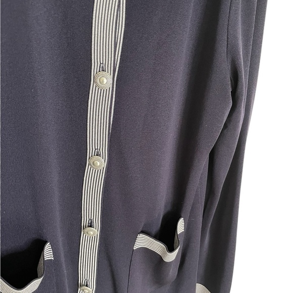 Exclusively Misook Navy White Nautical Sailor Cardigan Small - Picture 4 of 7